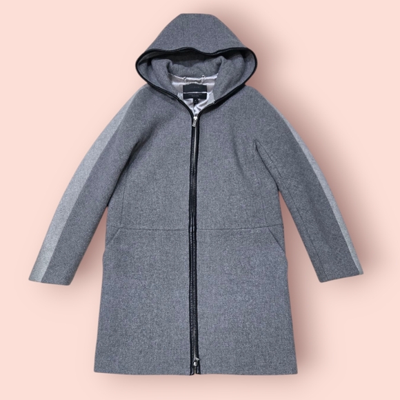 J Crew Stadium Cloth Color Blocked Coat Leather Detail Like NEW 4 - Picture 4 of 9